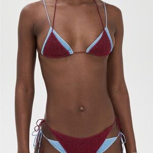 Oseree Burgundy and Light Blue Bikini